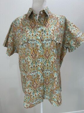 Panhandle Rough Stock Paisley Short-Sleeve Woman’s Western Shirt, Size XL